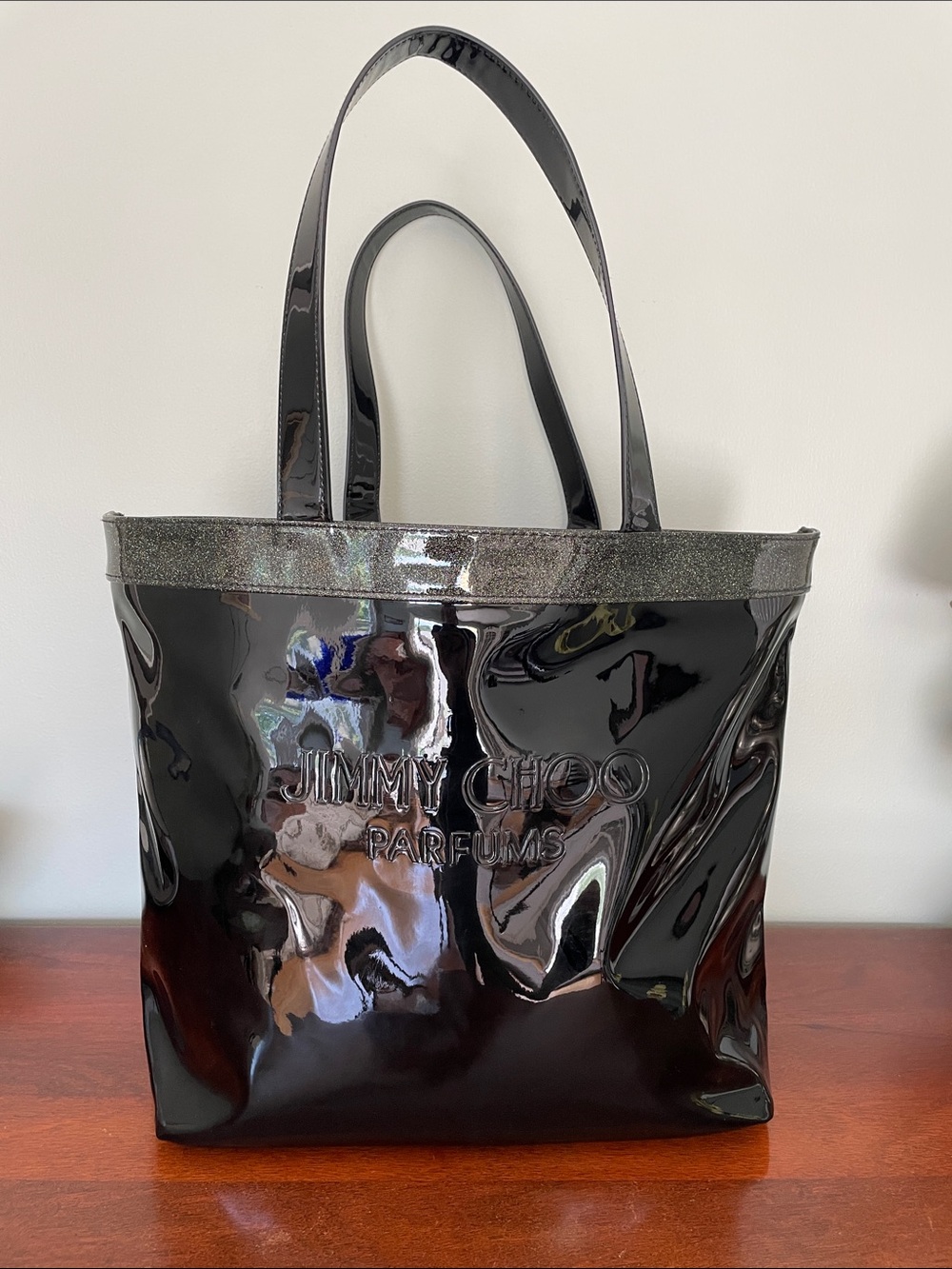 Jimmy Choo Perfume Black Tote with Glitter Metallic Trim